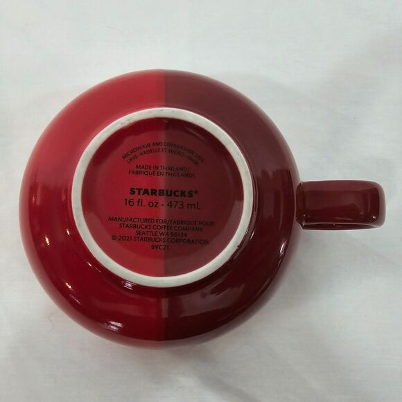 Starbucks Mug 2021 Ceramic Coffee Cup Handle Red Two Tone 16 oz / 5" x 3" - Picture 2 of 7